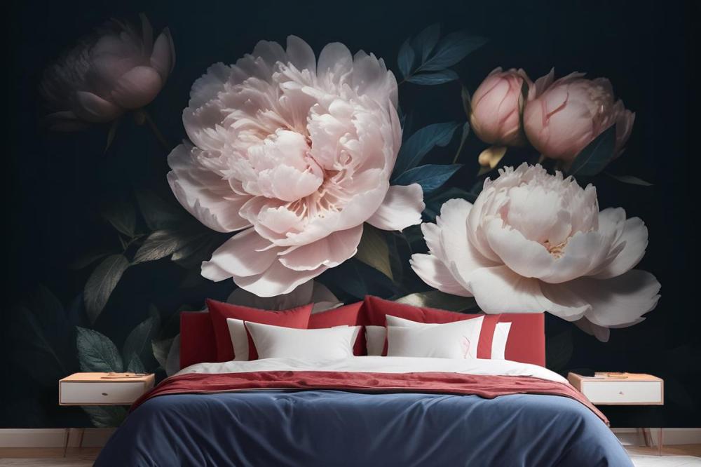 Dark Floral Peony Bouquet Wallpaper Mural