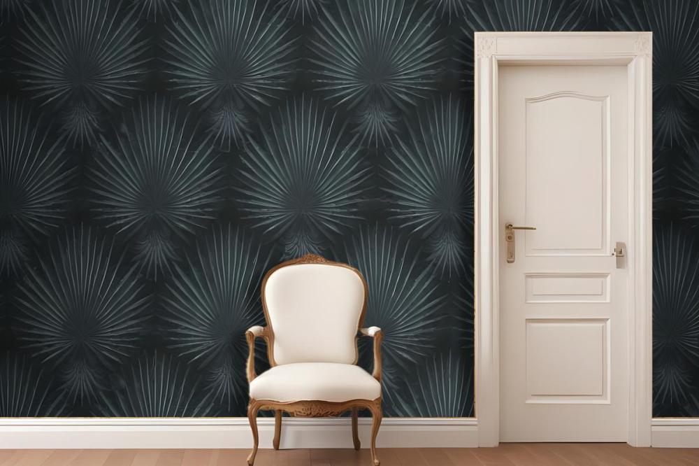 Dark Green Abstract Of Radiating Lines Sunburst Shapes Wallpaper Mural