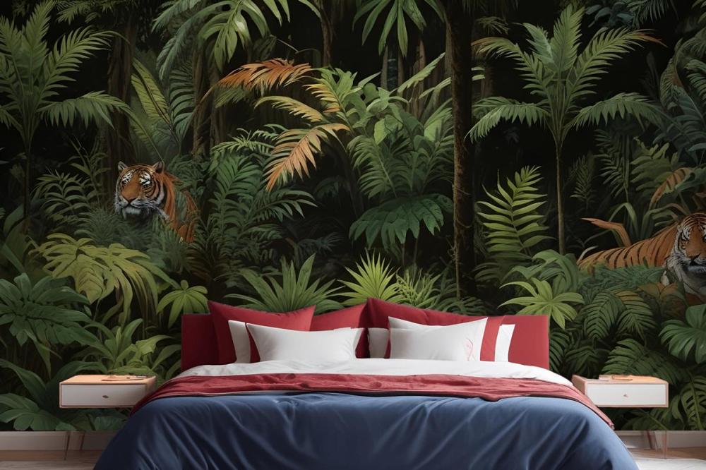 Dark Tropical Trees With Leopards Wallpaper Mural