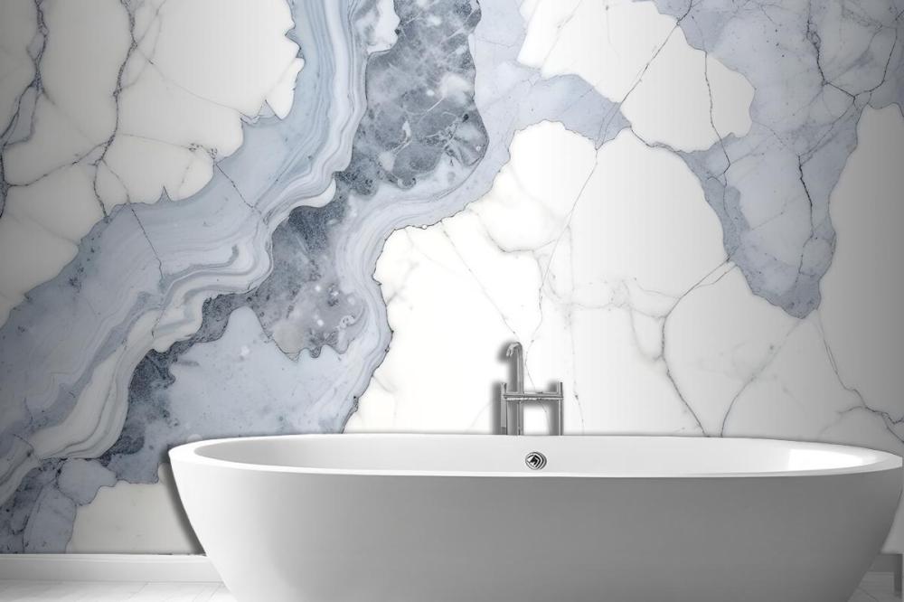 Deep Blue Clouded Marble Wallpaper Mural