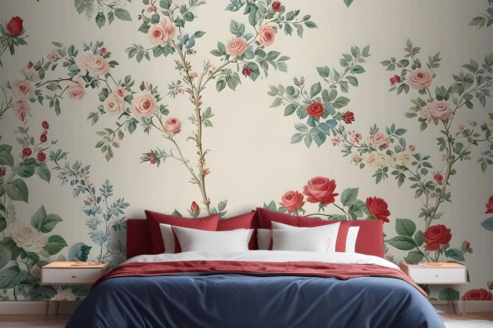 Detailed Floral Wallpaper Pattern Featuring Various Flowers And Plants Mural