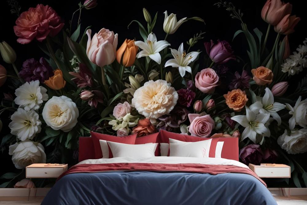 Dutch Dark Flowers Wallpaper Mural