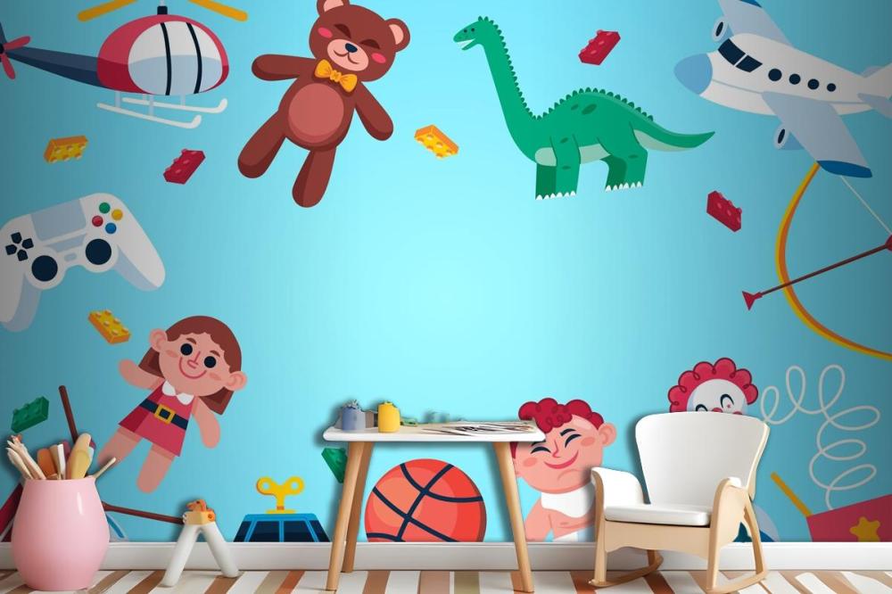Flat Design Christmas Toys Wallpaper Mural
