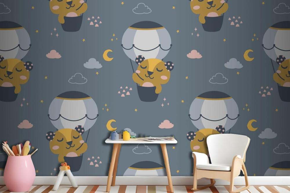 Fliying Cute Bear Scandinavian Pattern Wallpaper Mural
