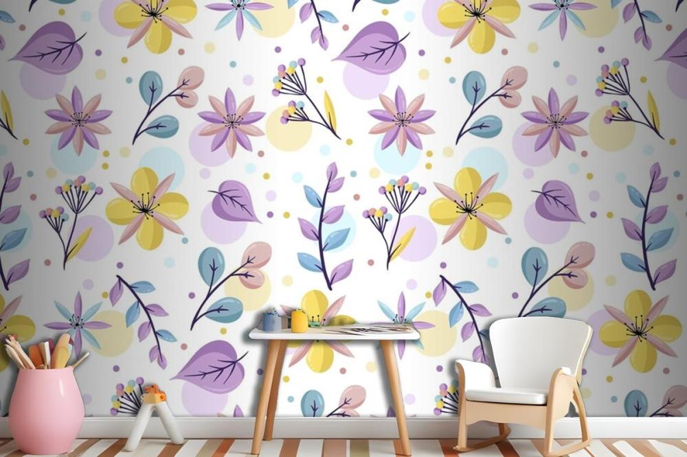 Floral Pattern With Pastel Colors Wallpaper Mural
