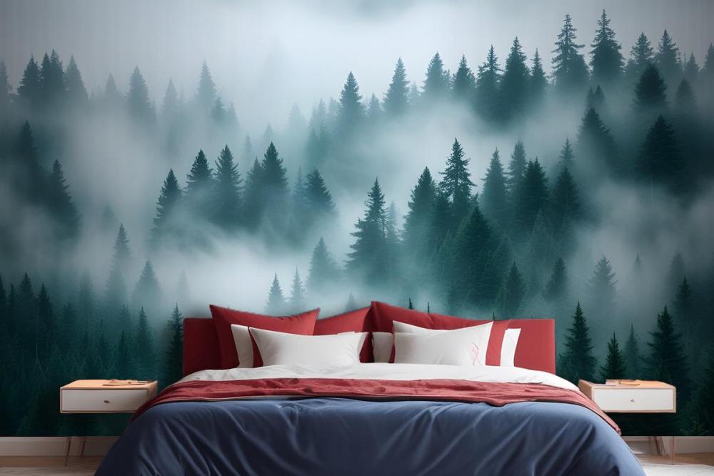 Foggy Pine Forest Wallpaper Mural
