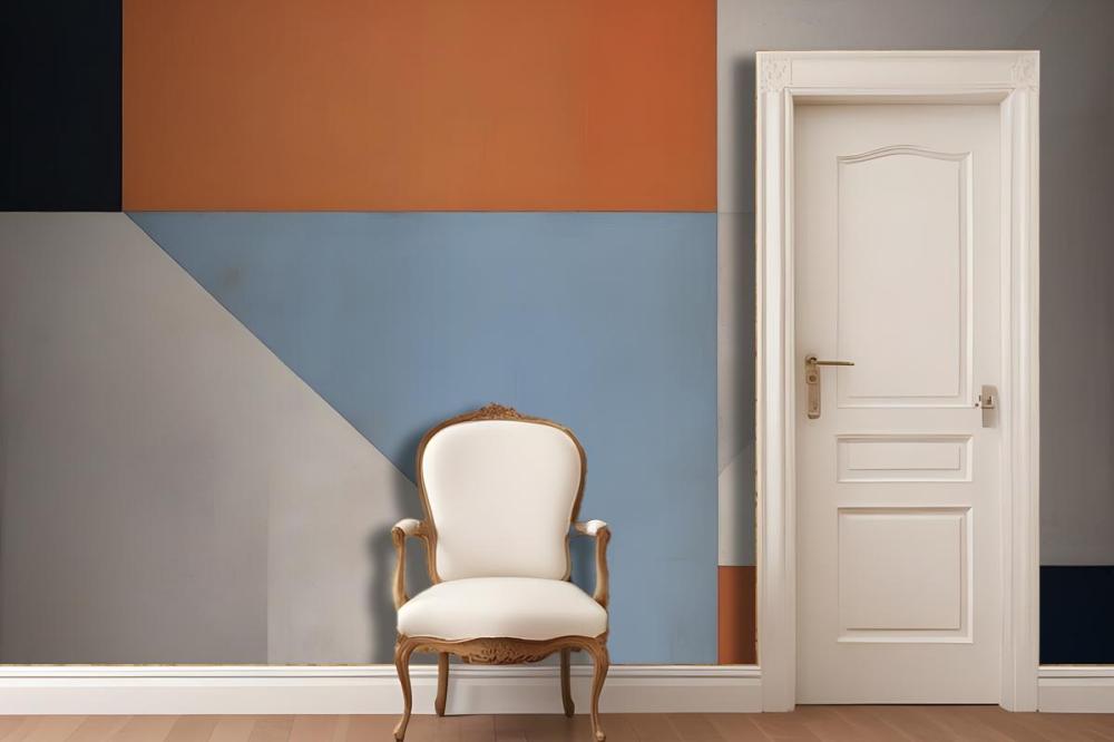 Geometric Abstract Composition With Various Shapes And Colors Including Orange Blue And Gray Wallpaper Mural