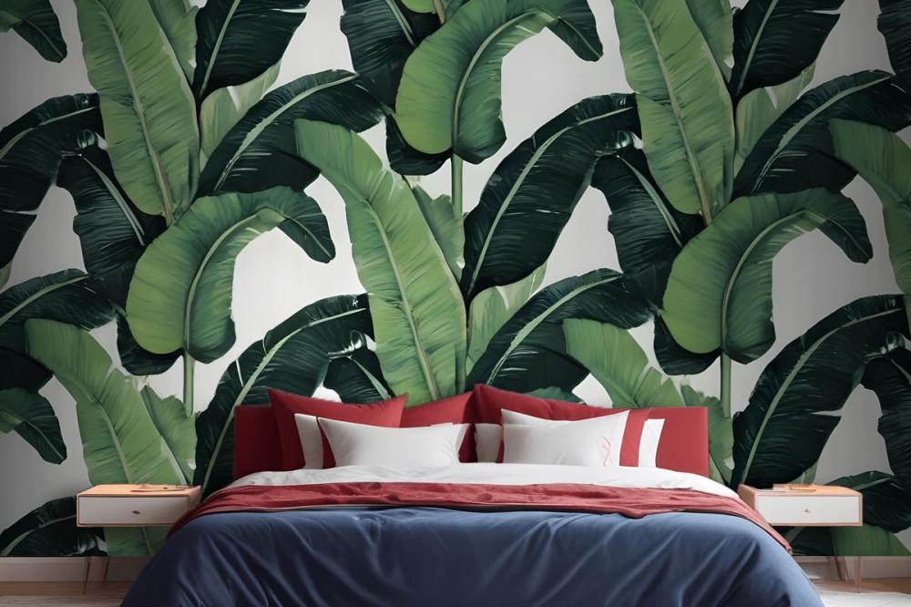 Green Banana Leaf Pattern Wallpaper Mural