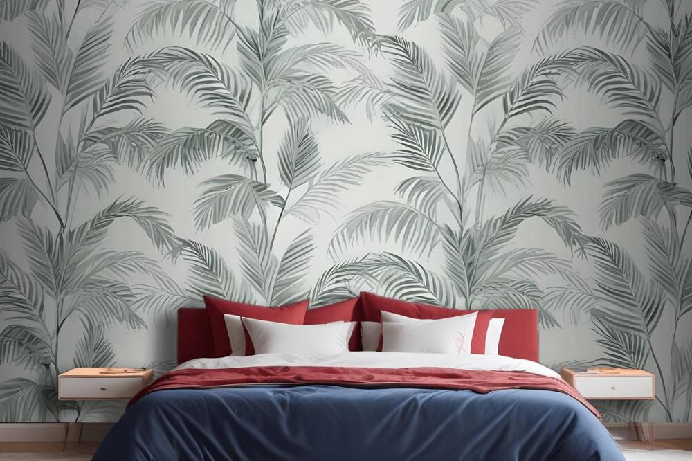 Green Inky Tropical Pattern Wallpaper Mural
