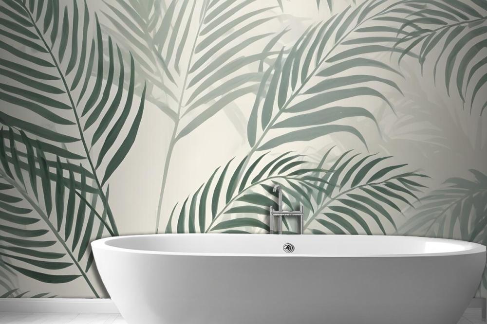 Green Palm Leaf Inky Tropical Wallpaper Mural