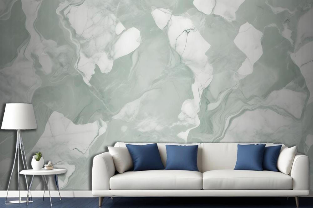 Green White Abstract Marble Wallpaper Mural