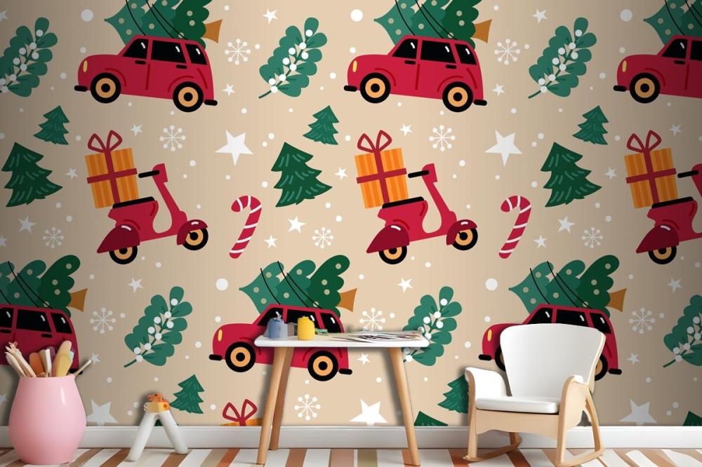 Hand Drawn Flat Christmas Pattern Design Wallpaper Mural