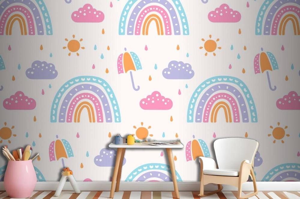 Hand Drawn Rainbow Pattern Design Kids Wallpaper Mural