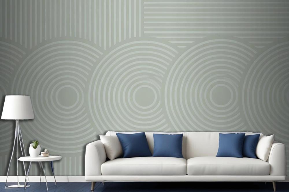 Light Green Background Concentric Circles Vertical Lines Wallpaper Mural