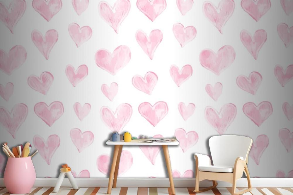 Love Heart Pattern Hand Drawn Valentines Day Wallpaper Mural