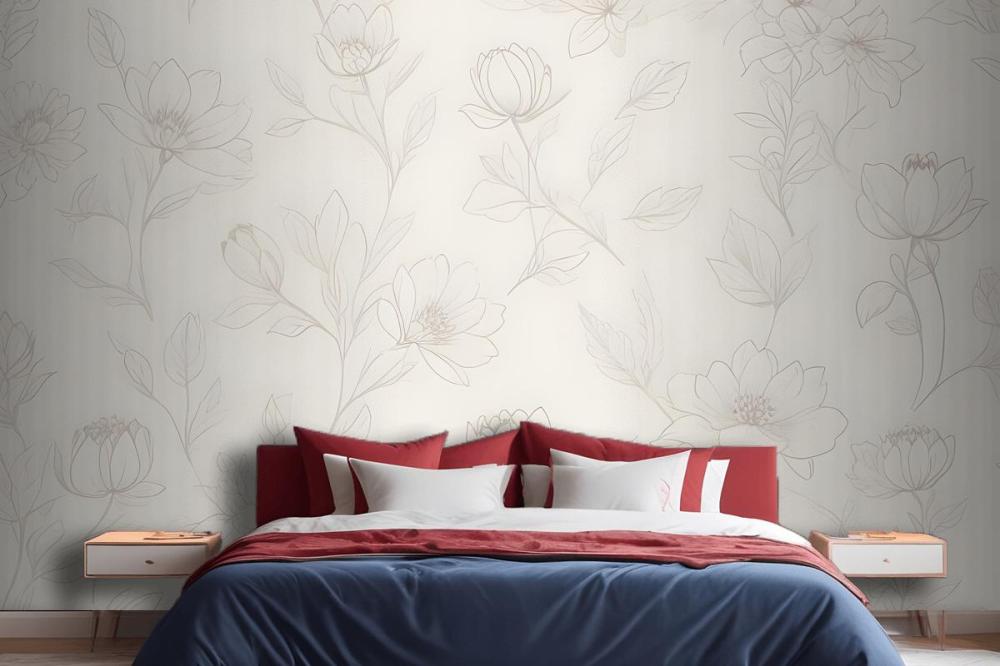 Minimalist Cream Cherry Blossom Mural