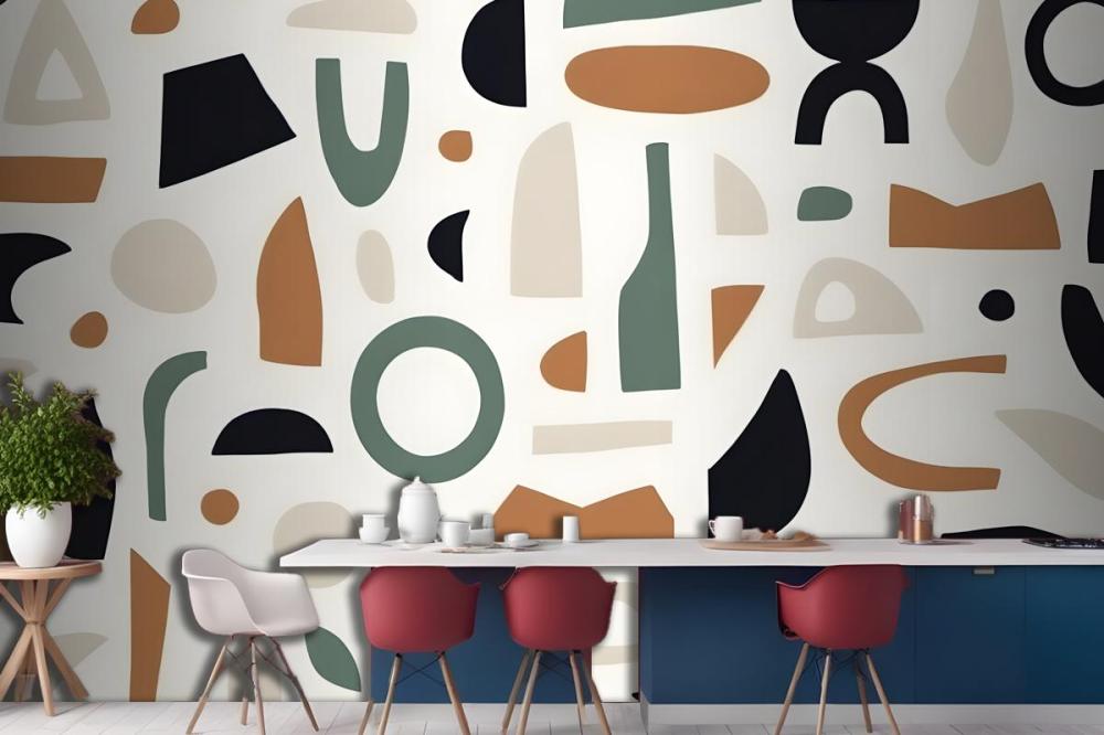 Navy & Brown Abstract Shapes Wallpaper Mural