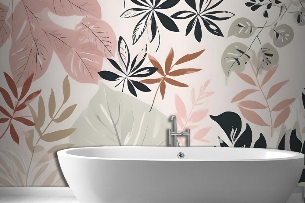 Neutral And Green Modern Botanical Plants Wallpaper Mural