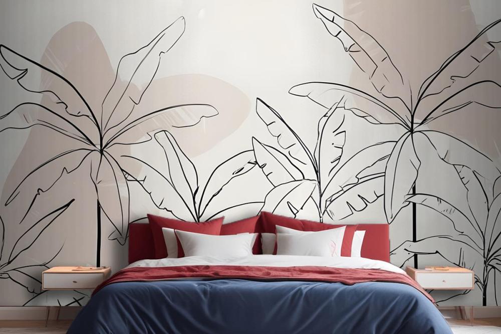 Neutral Pink Inky Tropical Wallpaper Mural