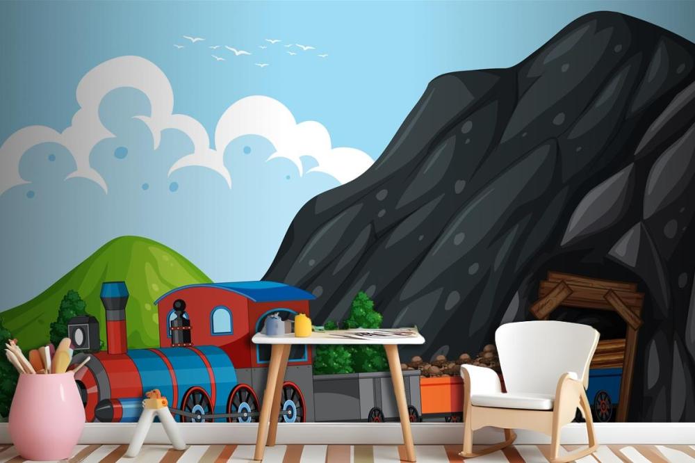 Outdoor Scene With A Steam Locomotive Train Wallpaper Mural