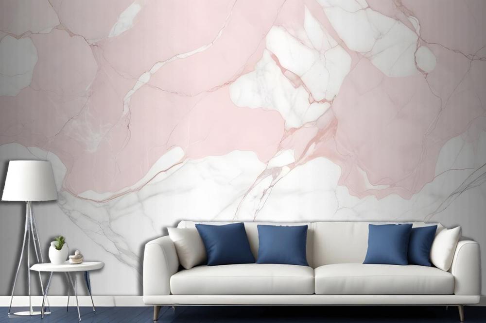 Pale Pink And White Marble Texture With Subtle Veining Patterns Wallpaper Mural