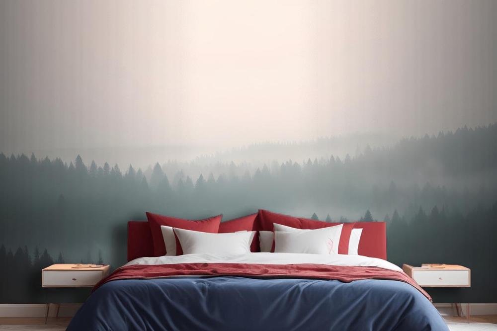 Peach & Green Pastel Ombre Forest Wallpaper Mural