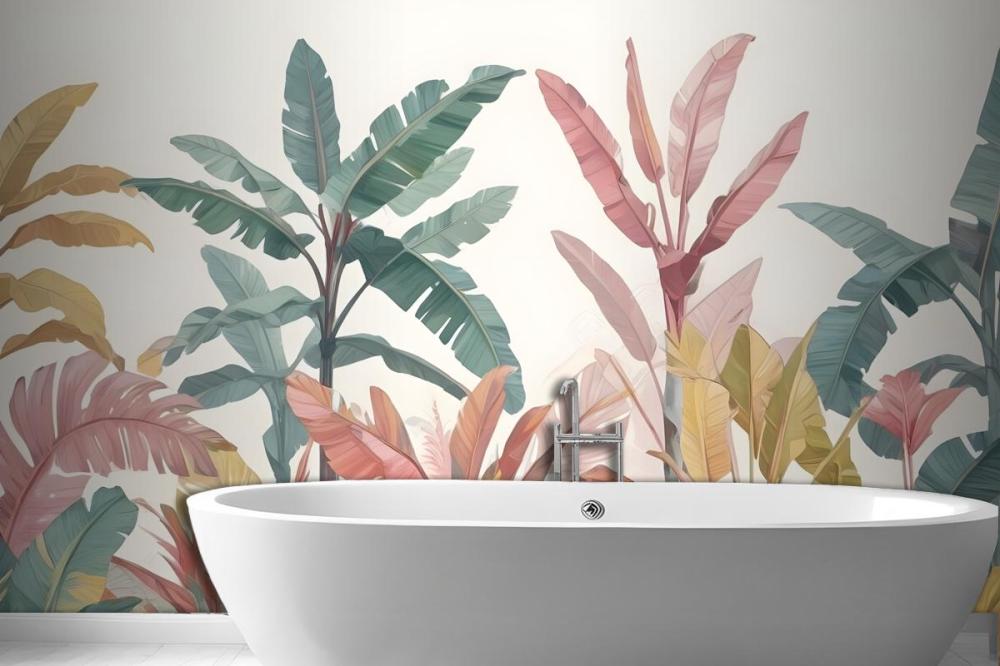 Pink & Teal Vintage Tropical Wall Mural