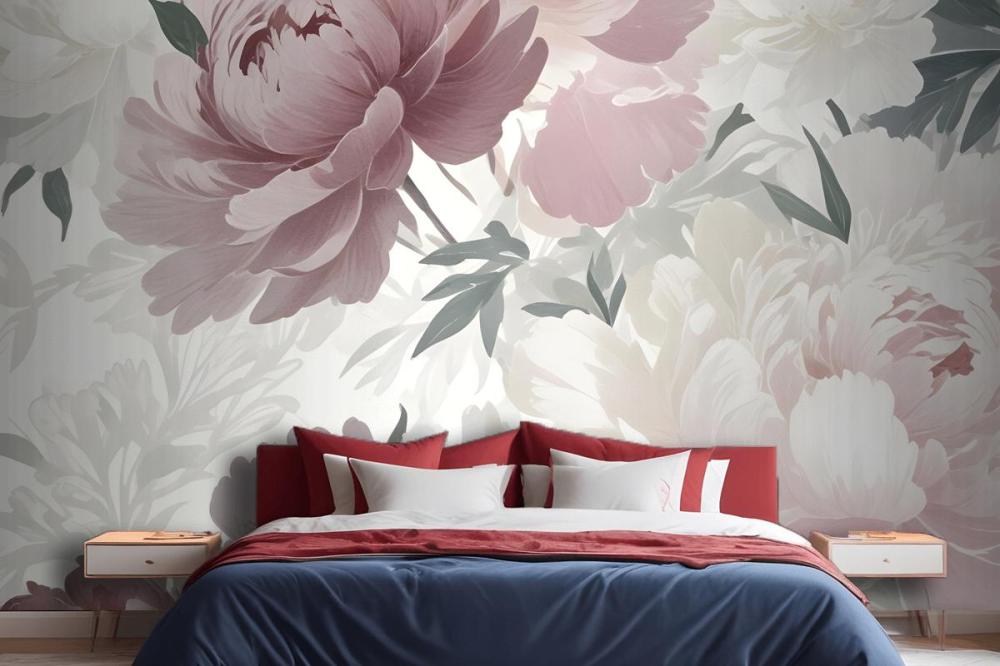Pink And White Peony Flower Bedroom Wallpaper Mural