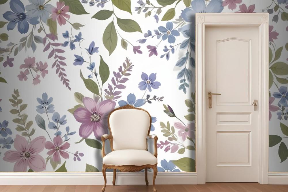 Purple And Blue Watercolor Flower Wallpaper Mural
