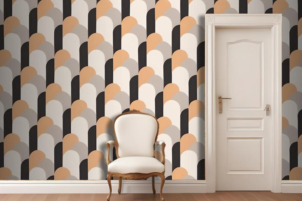 Seamless Geometric Pattern With Overlapping Semicircular Shapes In Shades Of Orange Gray And Black Wallpaper Mural