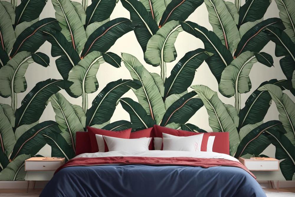 Seamless Pattern Featuring Lush Tropical Banana Wallpaper Mural