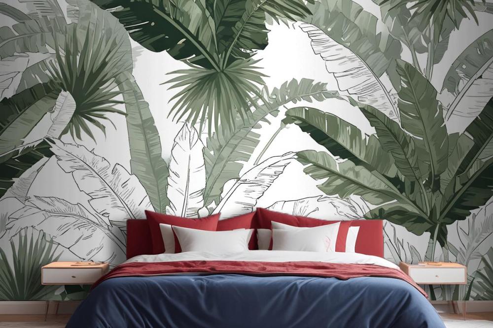 Seamless Pattern With Large Tropical Leaf Bedroom Wallpaper Mural