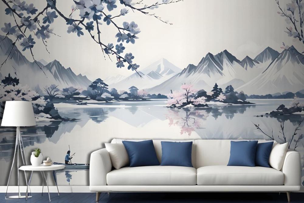 Serene Landscape With Snowcapped Mountains Reflected In A Calm Lake Wallpaper Mural