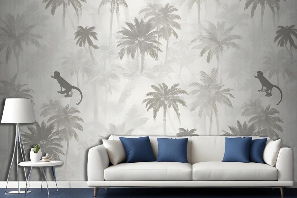Sophisticated Minimal Jungle Animals Pattern Wallpaper Mural