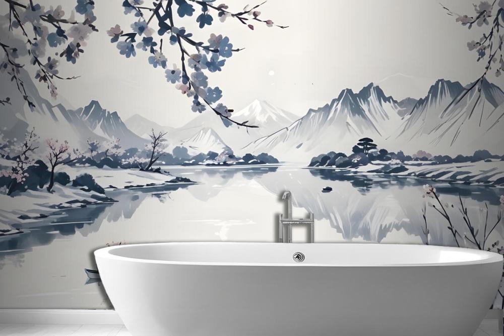 Traditional Chinese Willow & Mountain Ink Wallpaper Mural