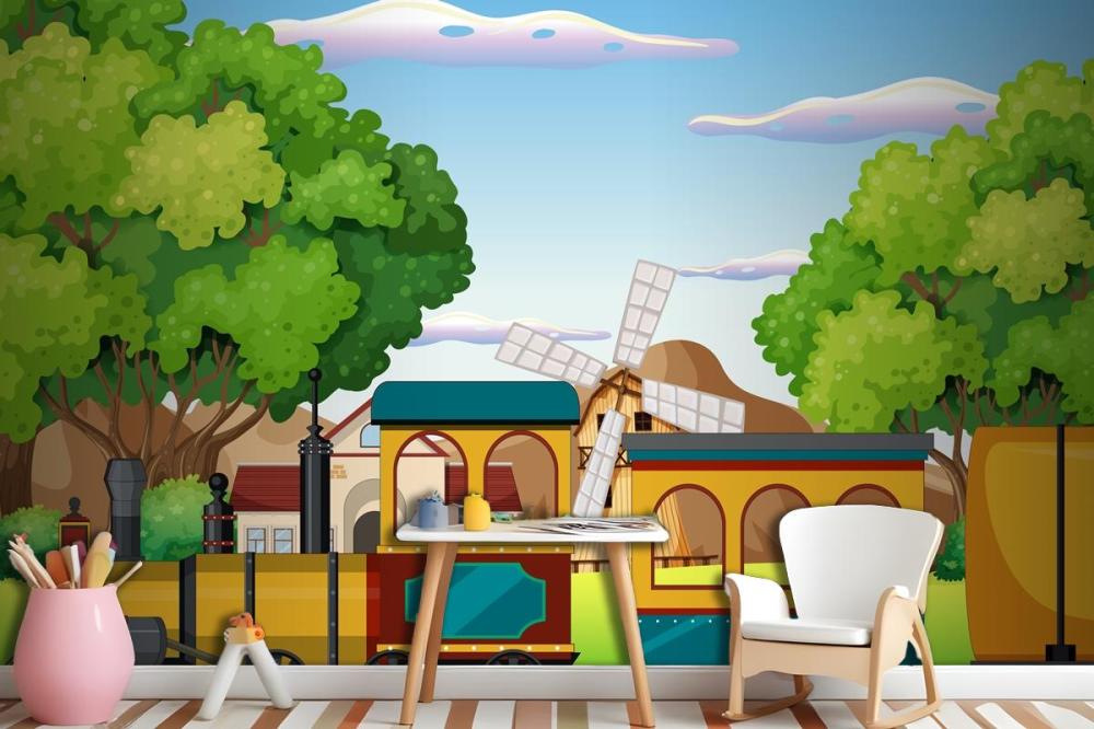Train With Natural Scene Kids Wallpaper Mural