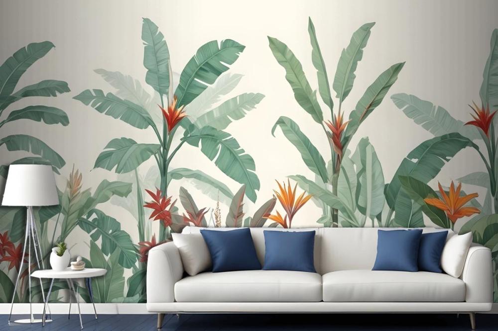 Tropical Jungle Scene With Lush Green Foliage Wallpaper Mural