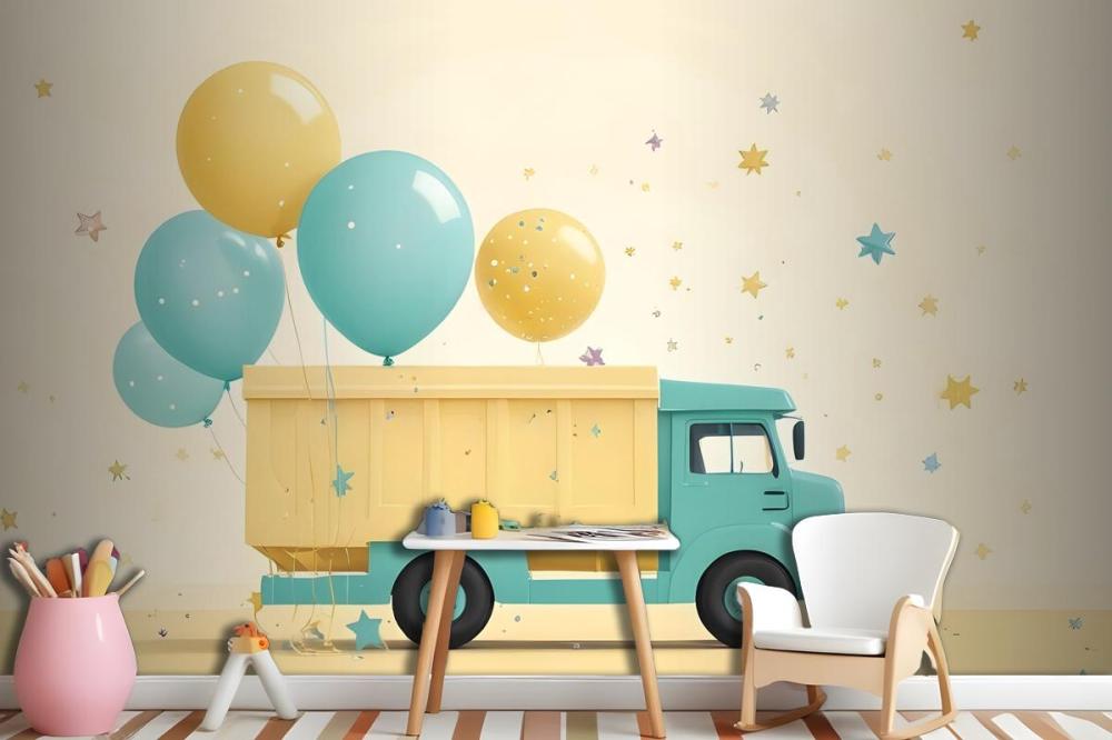 Truck Ballon Kids Wallpaper Mural