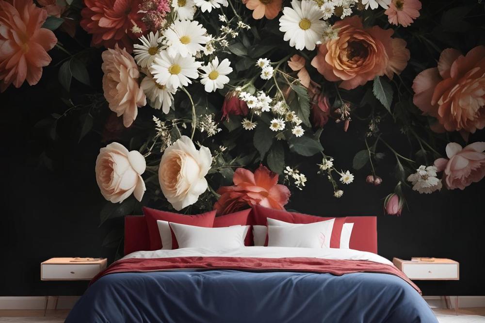 Vintage A Bouquet Of Vibrant Flower Bedroom Wallpaper Mural