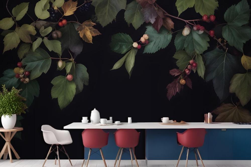 Vintage Dark Botanical Fig Tree Wallpaper Mural