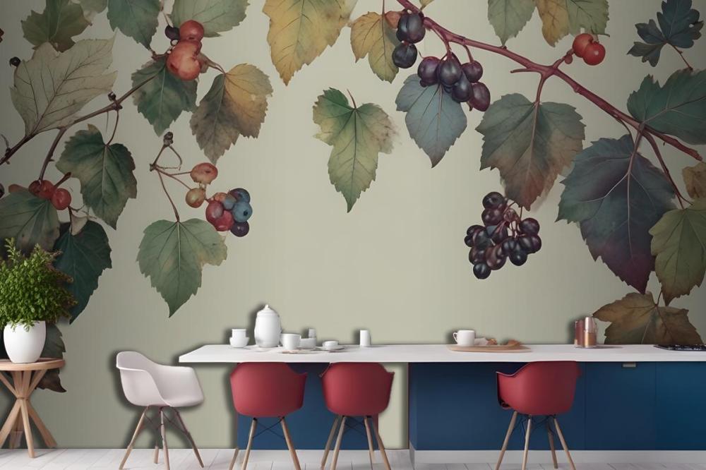 Vintage Green Botanical Fig Tree Wallpaper Mural