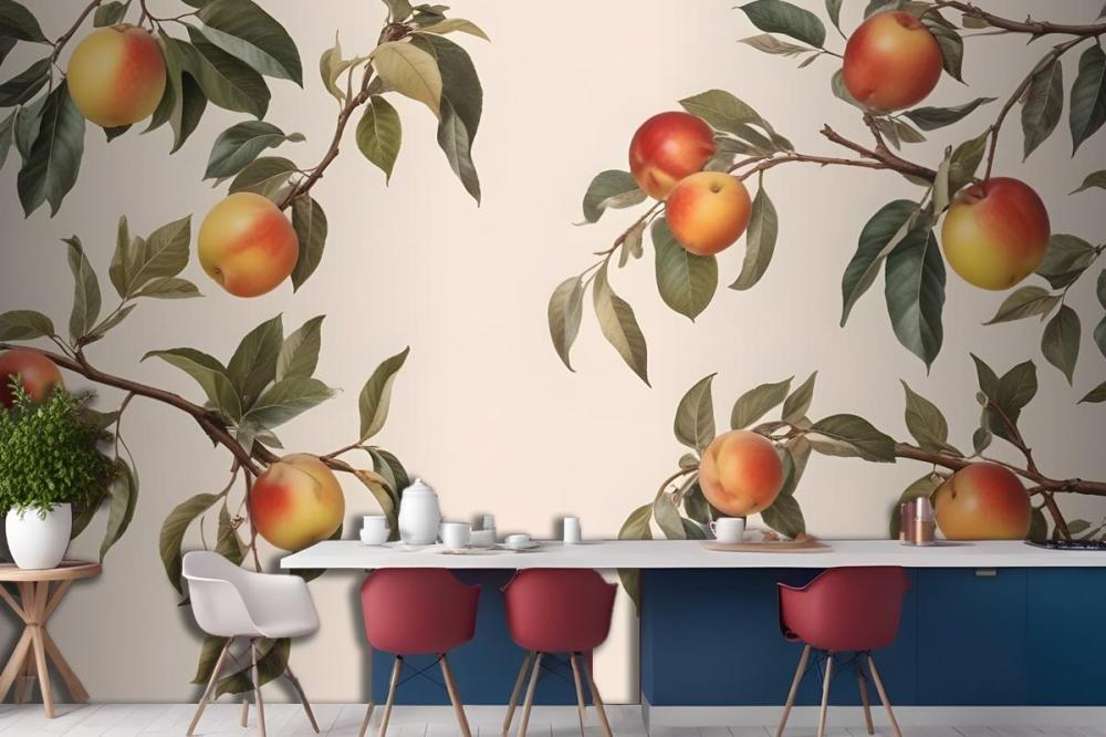 Vintage Neutral Botanical Peach Tree Wallpaper Mural