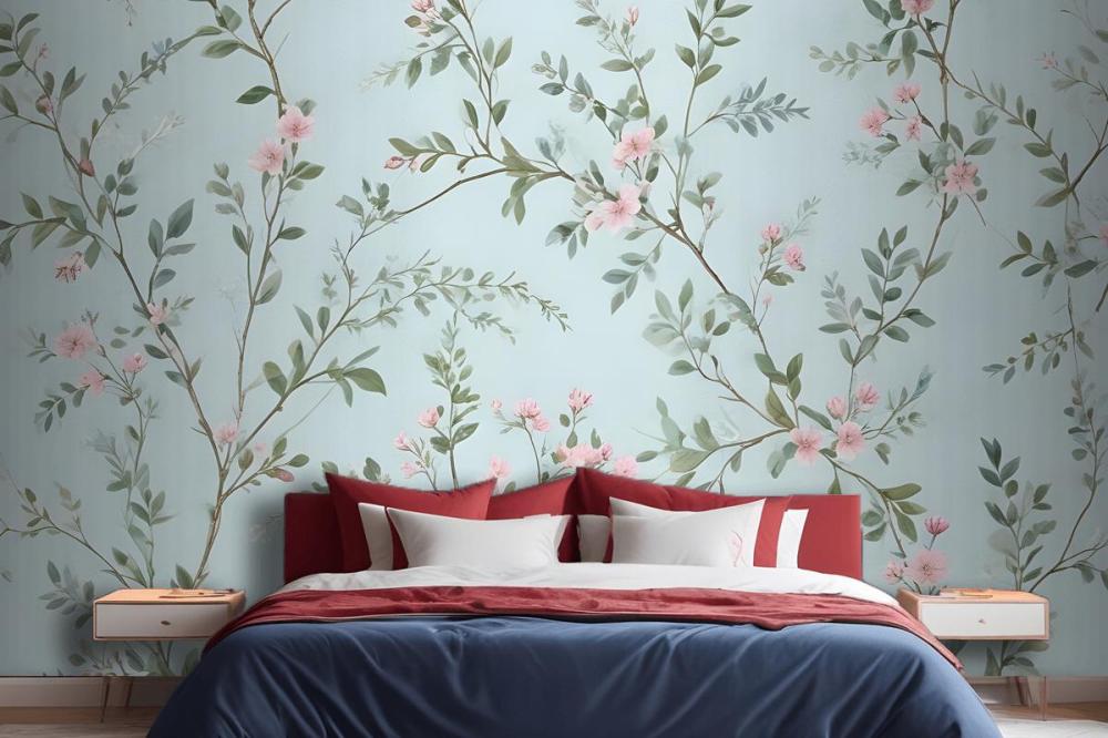 Watercolor Chinoiserie Floral Peony Blossom Wallpaper Mural