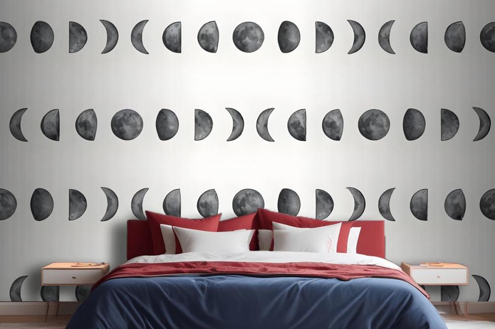 Watercolor Fullmoon Crescent Pattern Wallpaper Mural