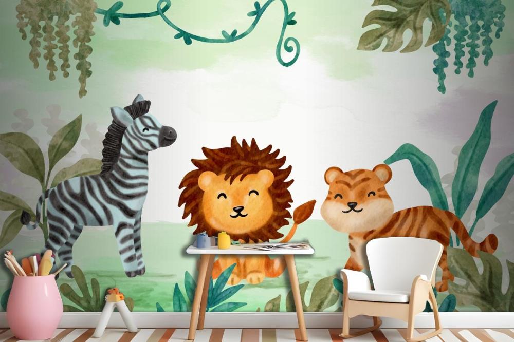 Watercolor Safari Background Boys Wallpaper Mural