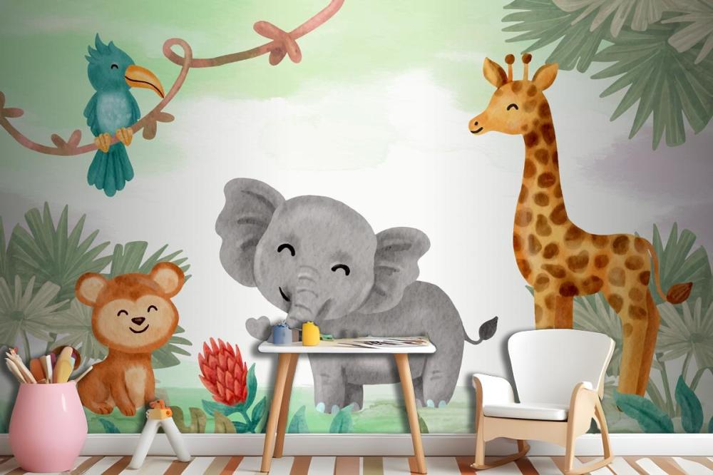 Watercolor Safari Background Kids Wallpaper Mural