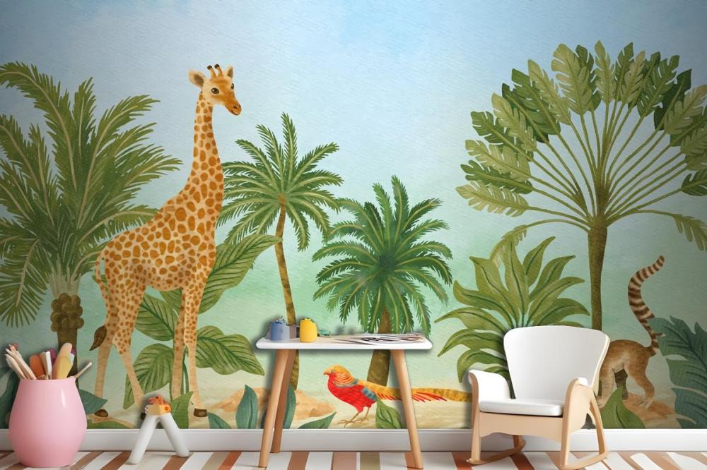 Watercolor Wildlife Background Boys Wallpaper Mural