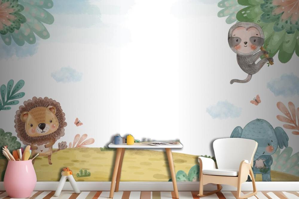 Watercolor Wildlife Background Kids Wallpaper Mural