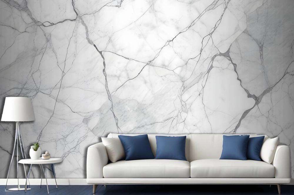 White Marble Texture With Gray Veins Wallpaper Mural