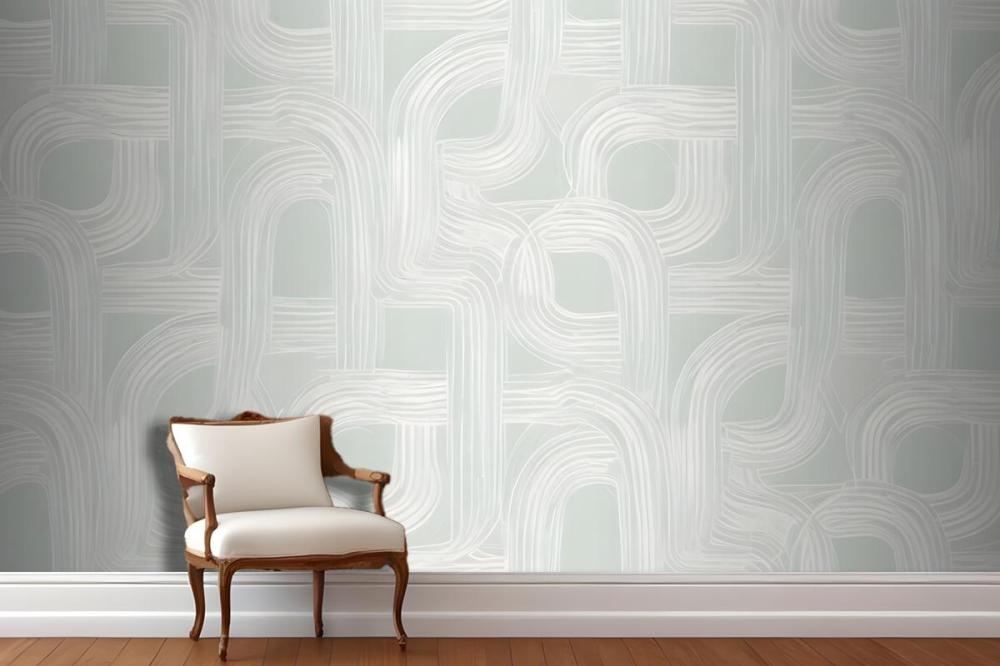 A Seamless Geometric Pattern With Interlocking Curved Shapes In Shades Of White And Light Green Wallpaper Mural